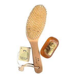 Vintage NOS The Body Shop Small Curved‎ Back Brush With Fuzzy Peach Soap Bar
